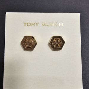 Tory Burch Gold Hexagon Logo Stud Earrings